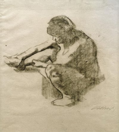 Mujer sentada de perfil hacia la izquierda de Käthe Kollwitz